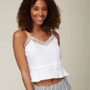 O'neill Tank Top Cropped Textured Forest Tie Waist Knit White Women Size Med
